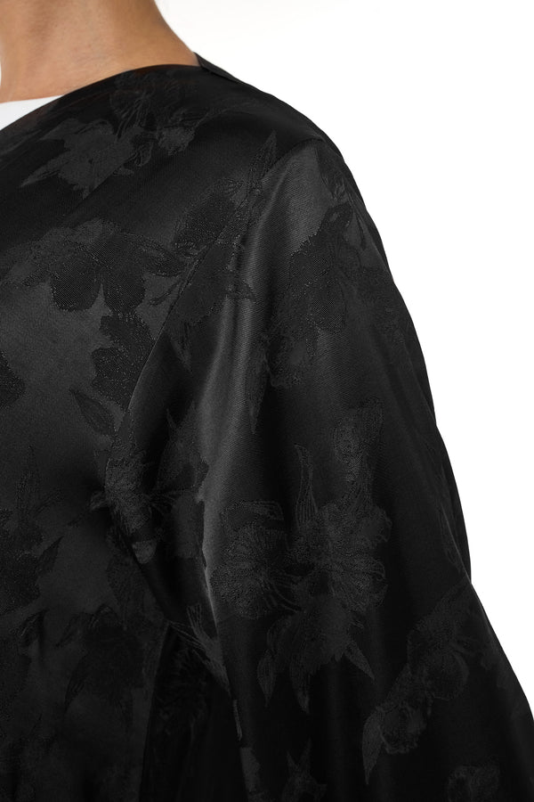 Black Shaina Jacquard Abaya, Lace Detail