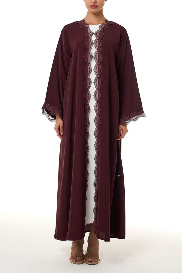 Maroon Amani Nada Abaya, Lace Detail