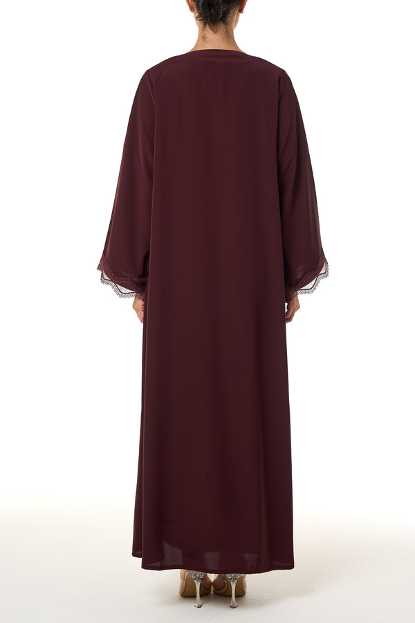 Maroon Amani Nada Abaya, Lace Detail
