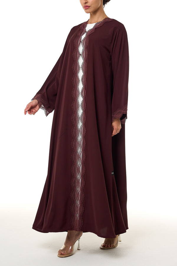 Maroon Amani Nada Abaya, Lace Detail