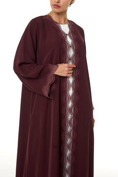 Maroon Amani Nada Abaya, Lace Detail