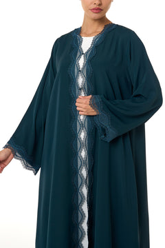 Green Amani Nada Abaya, Lace Detail