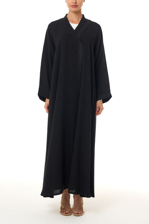 Black Atlas Crepe Abaya, Lace Detail