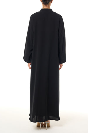 Black Atlas Crepe Abaya, Lace Detail