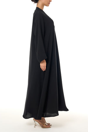 Black Atlas Crepe Abaya, Lace Detail