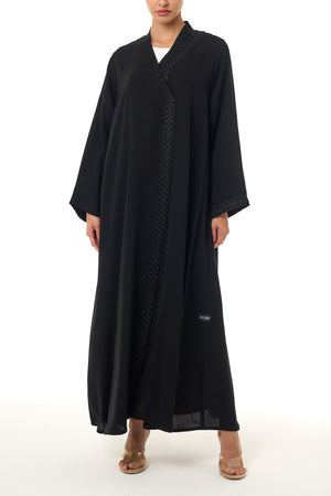 Black Atlas Crepe Abaya, Lace Detail