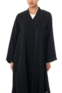 Black Atlas Crepe Abaya, Lace Detail