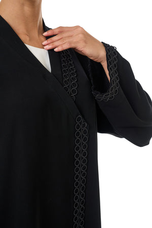 Black Atlas Crepe Abaya, Lace Detail