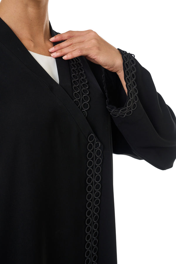 Black Atlas Crepe Abaya, Lace Detail