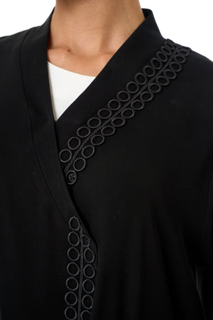 Black Atlas Crepe Abaya, Lace Detail