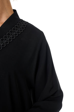 Black Atlas Crepe Abaya, Lace Detail