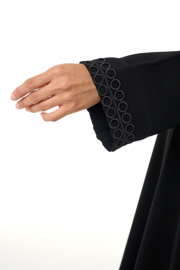 Black Atlas Crepe Abaya, Lace Detail