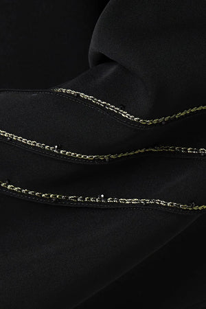 Black Farasha Crepe Custom Abaya with Abstract Line Threadwork