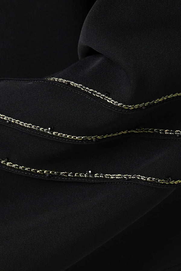 Black Farasha Crepe Custom Abaya with Abstract Line Threadwork