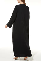 Black Rose Crepe Abaya with Front Linear Beadwork - Posh Abaya