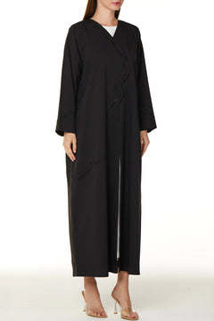 Black Kadi Crepe Custom Abaya with Overlap Beadwork Panel