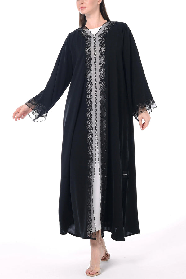 Black Royal Nada Custom Abaya, Front Double Panel Beadwork