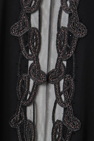 Black Royal Nada Abaya with Tulle and Copper Lacework Detail - Posh Abaya