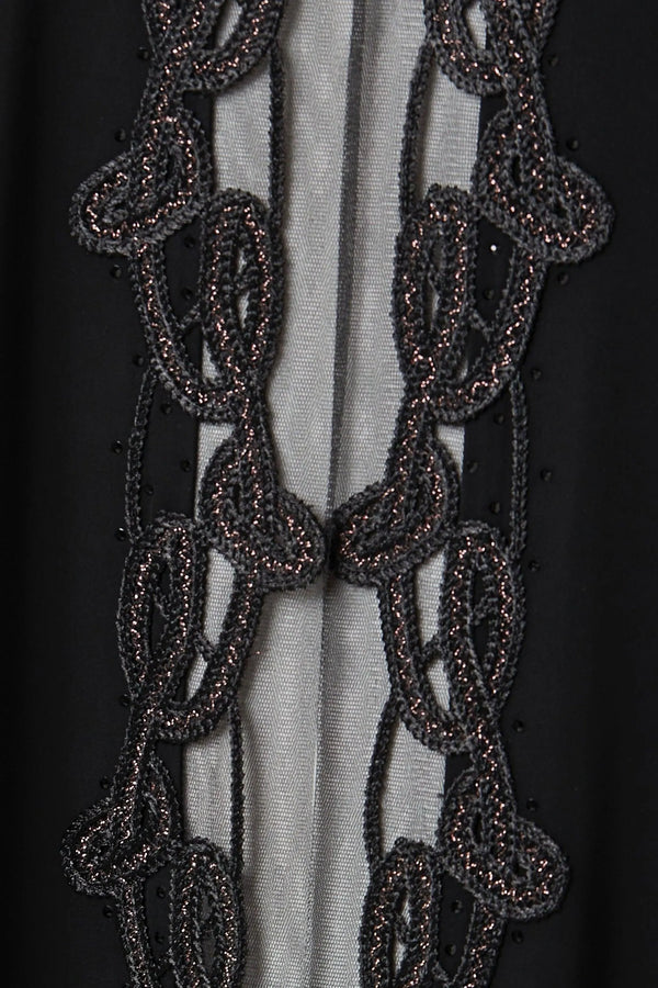 Black Royal Nada Abaya with Tulle and Copper Lacework Detail - Posh Abaya