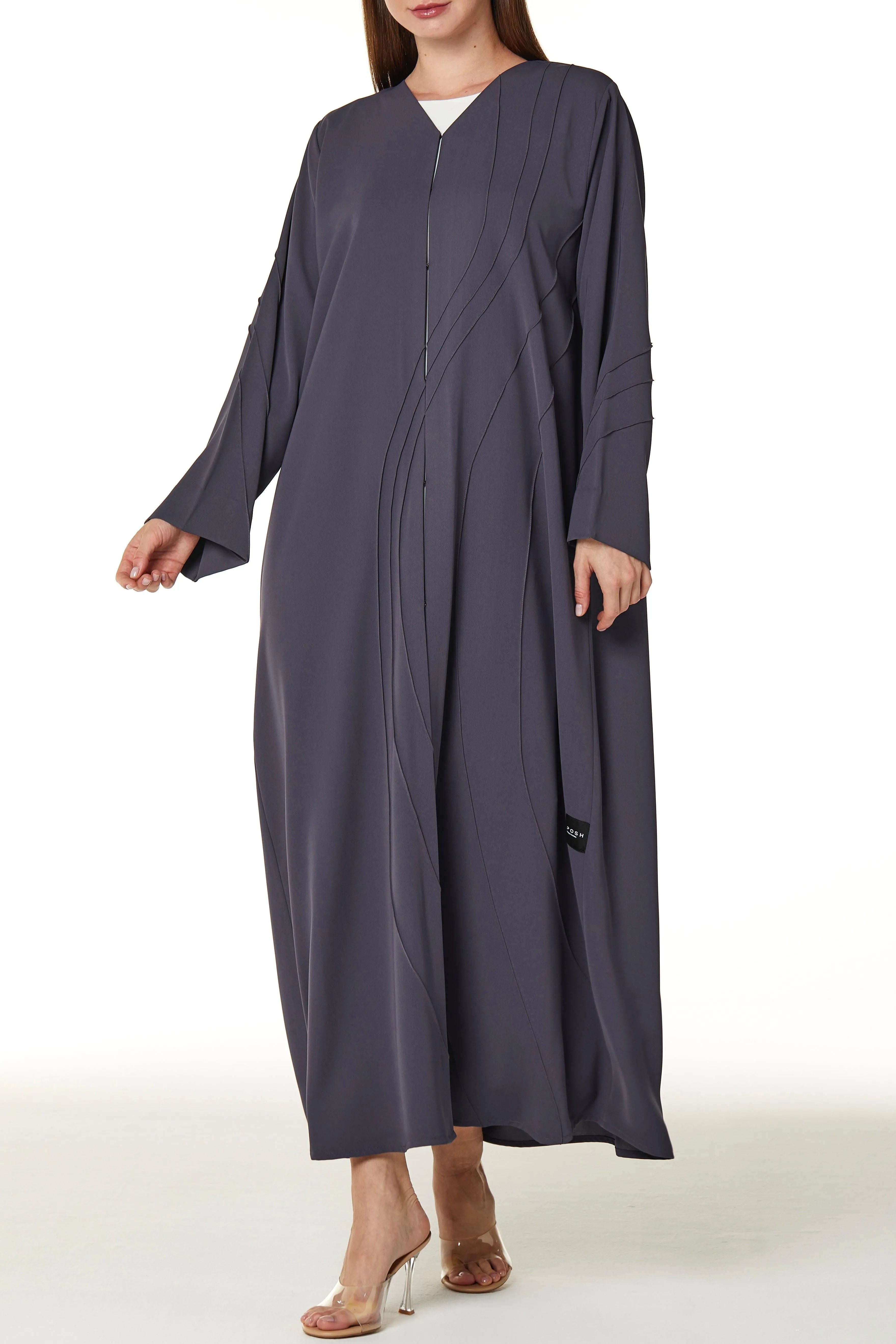 Purple Lavender Crepe Abaya with Asymmetric Pintucks - Posh Abaya