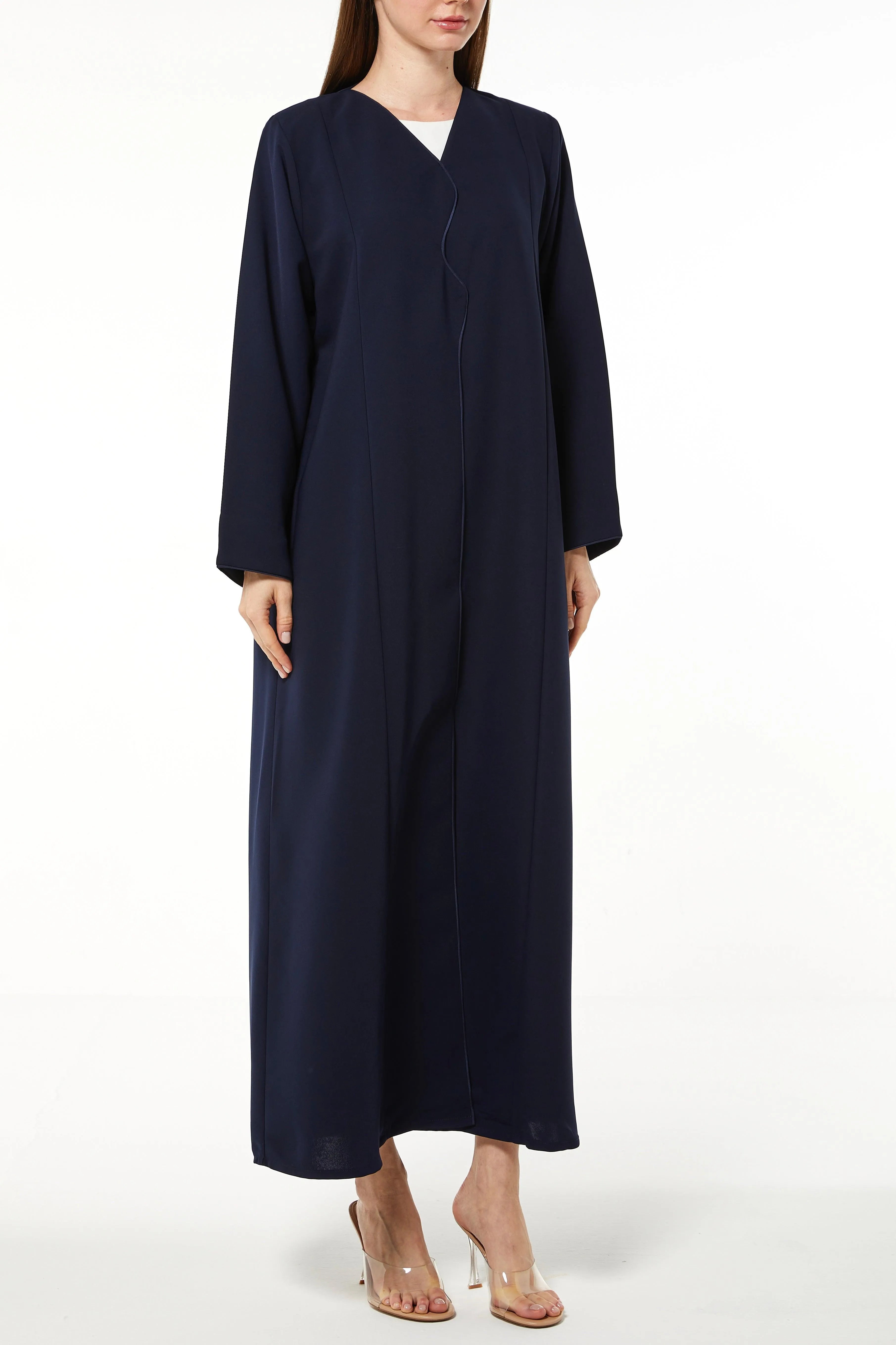 Blue Melanie Crepe Abaya with Piped Overlap - Posh Abaya