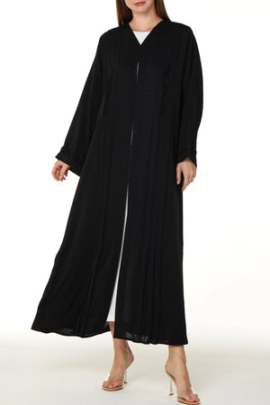 Black Classic Nada Custom Abaya with Beaded Crisscross Detail