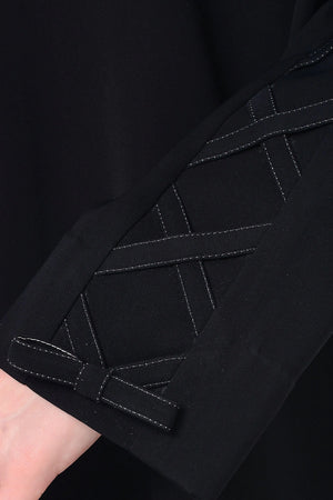 Black Layan Crepe Abaya with Geometric Sleeve Design - Posh Abaya