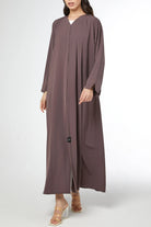 Brown Tiana Crepe Abaya with Front and Sleeve Cuts - Posh Abaya