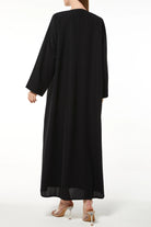 Black Tokyo Crepe Abaya with Front Threadwork - Posh Abaya