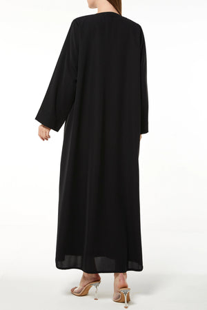 Black Tokyo Crepe Custom Abaya with Front Threadwork