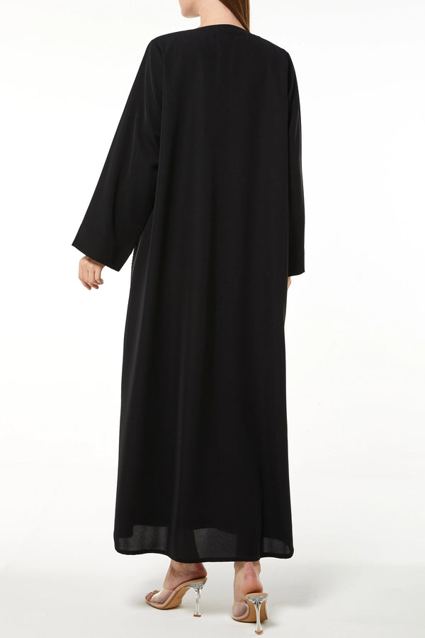 Black Tokyo Crepe Custom Abaya with Front Threadwork