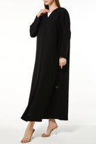 Black Farah Crepe Abaya with Piped Overlap - Posh Abaya