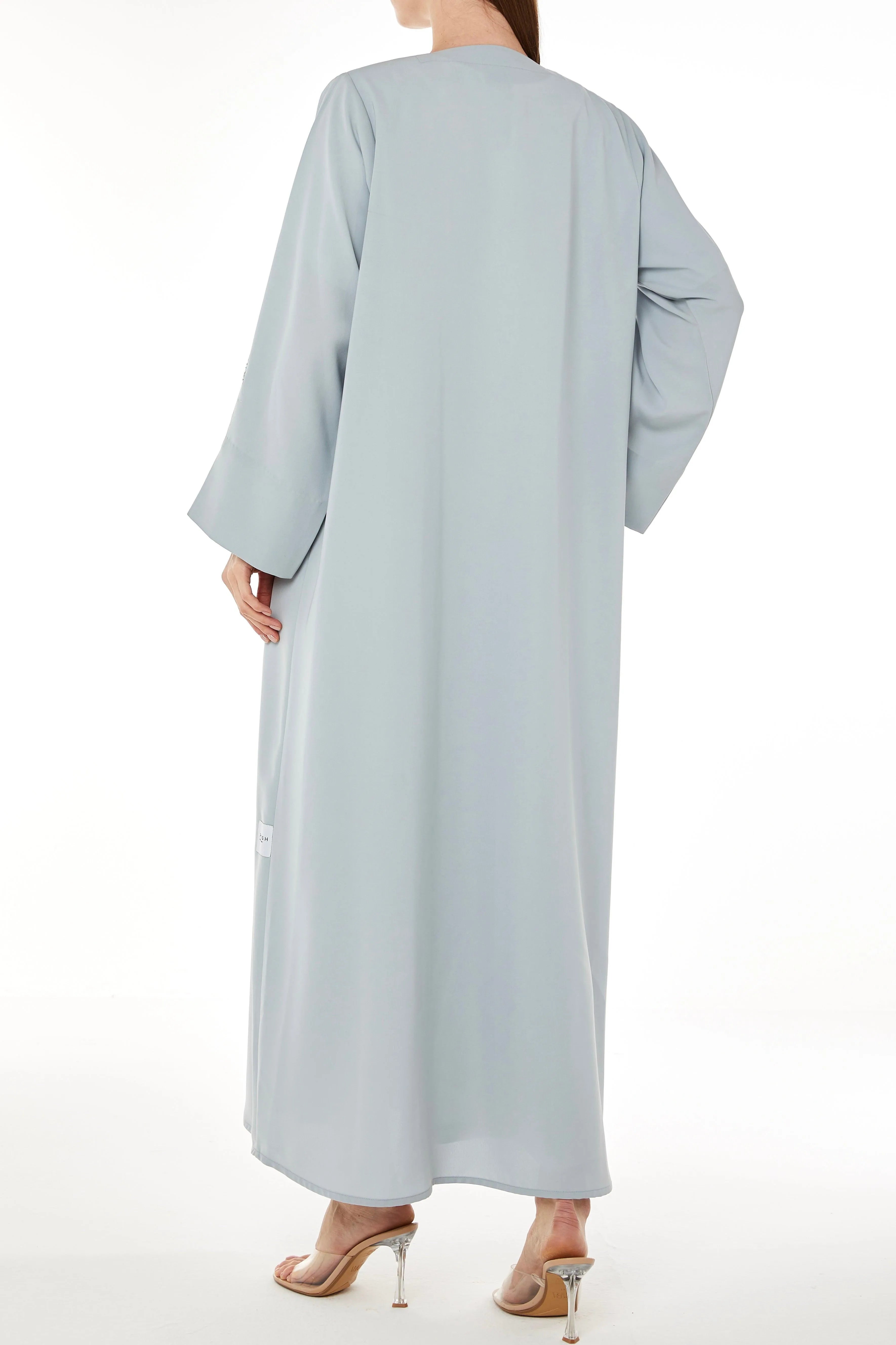 Blue Tokyo Crepe Abaya with Front Butterfly Embroidery - Posh Abaya