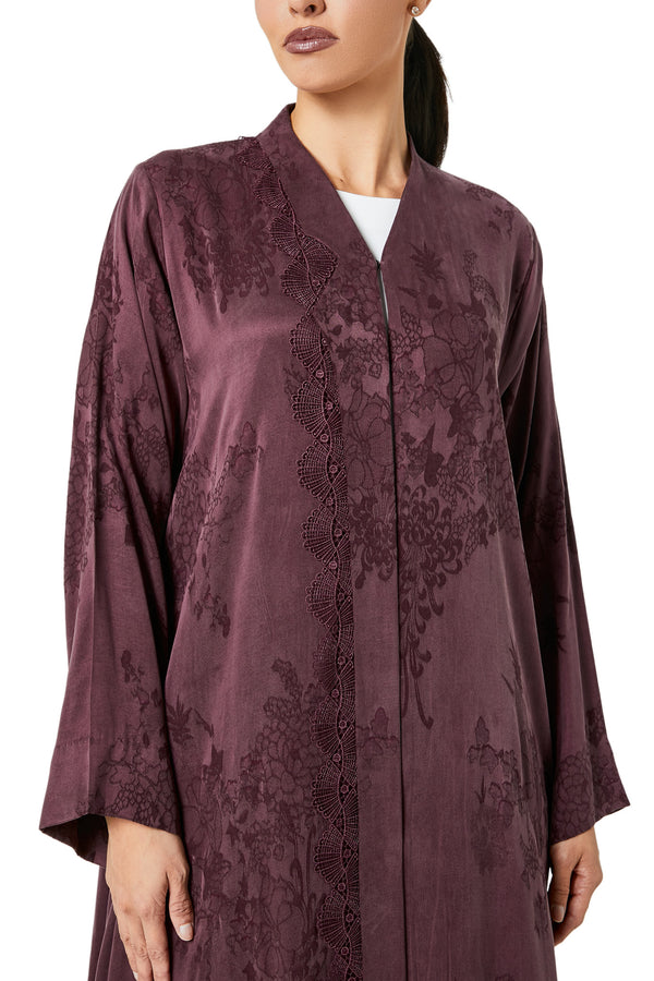 Maroon elisa cupro Abaya, Lace Detail