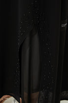 Silver touch Bead on Chiffon Flare Black Abaya - Posh Abaya