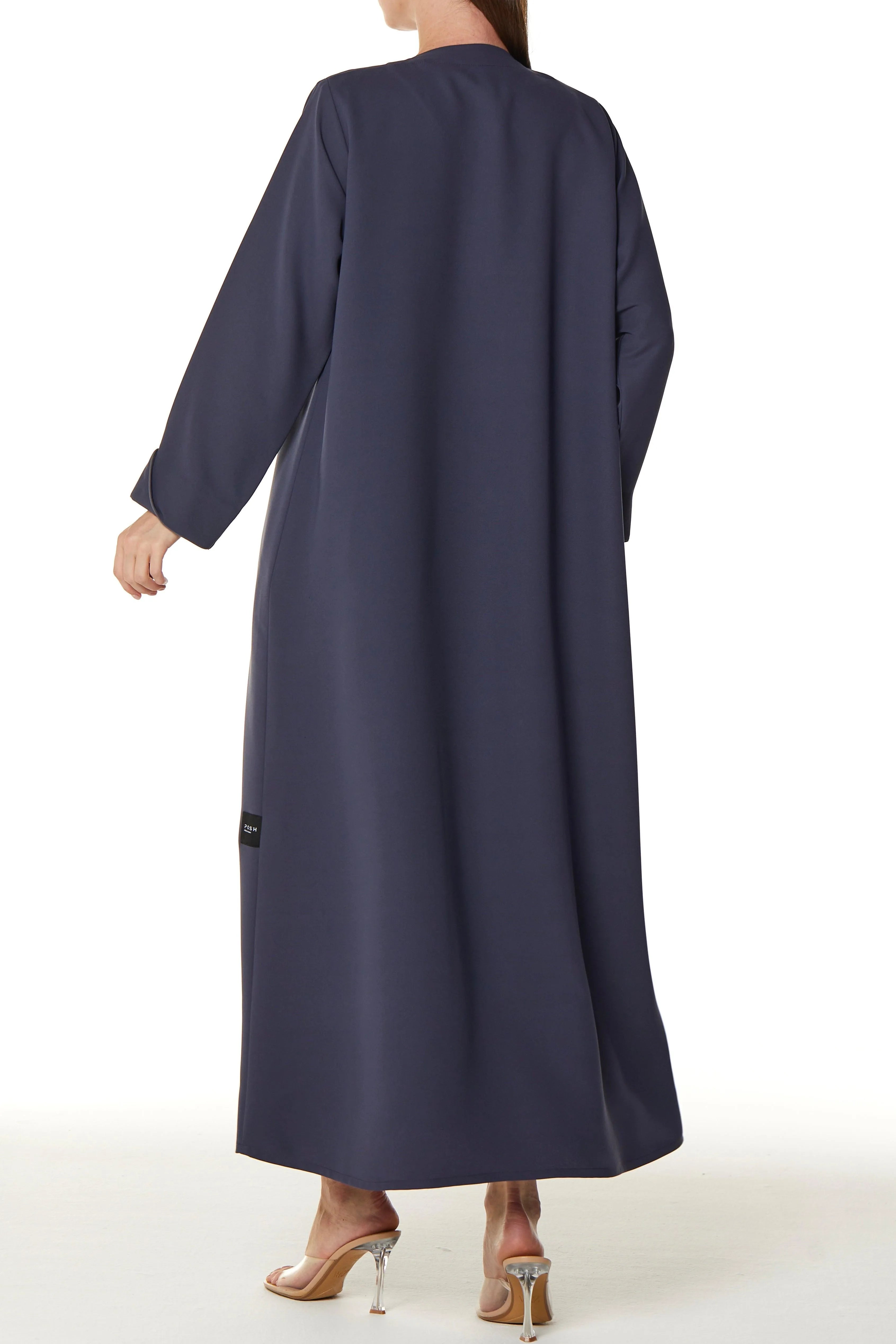 Grey Melanie Crepe Abaya with Assymetric Cut - Posh Abaya