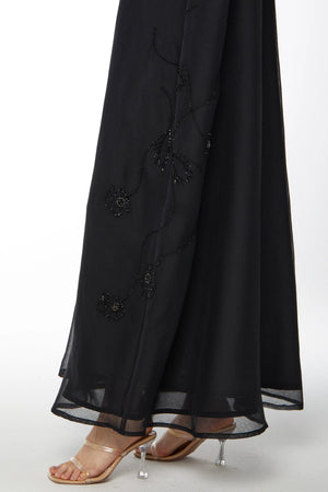 Silver Floral Flare Black  Custom Abaya