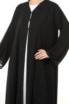 Chiffon Flare with Copper Bead Black Abaya - Posh Abaya