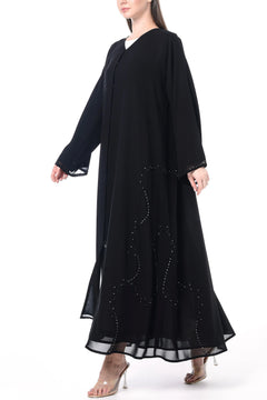 Black Khalifa Chiffon Custom Abaya with Hand-Beaded Details