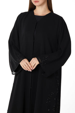 Floral Abstract Side Black Custom Abaya
