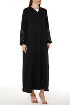 Black Layan Crepe Abaya with Floral Embroidered Sleeves - Posh Abaya