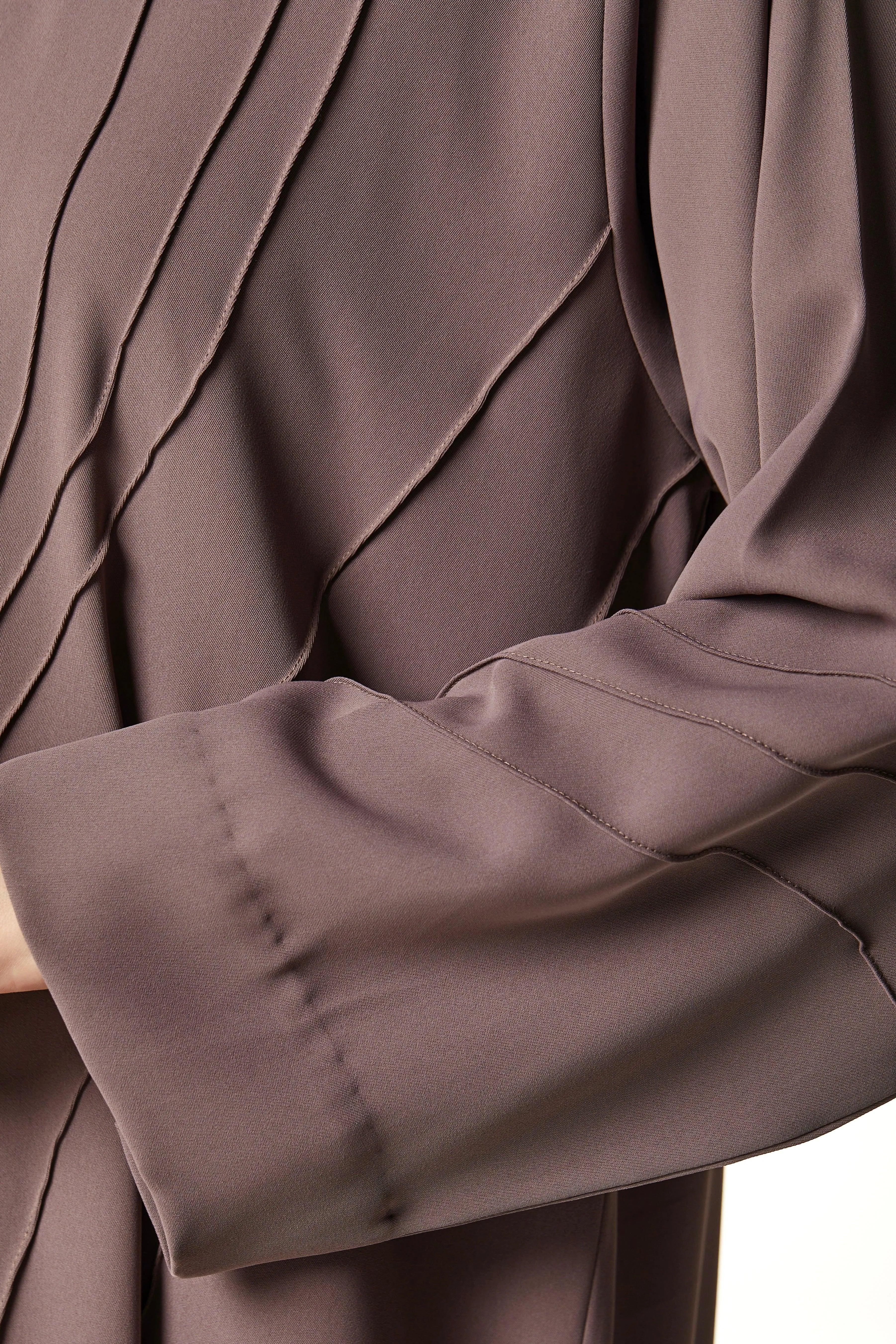 Pink Layan Crepe Abaya with Asymmetric Pintucks - Posh Abaya