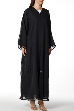 Silver Floral Flare Black  Custom Abaya