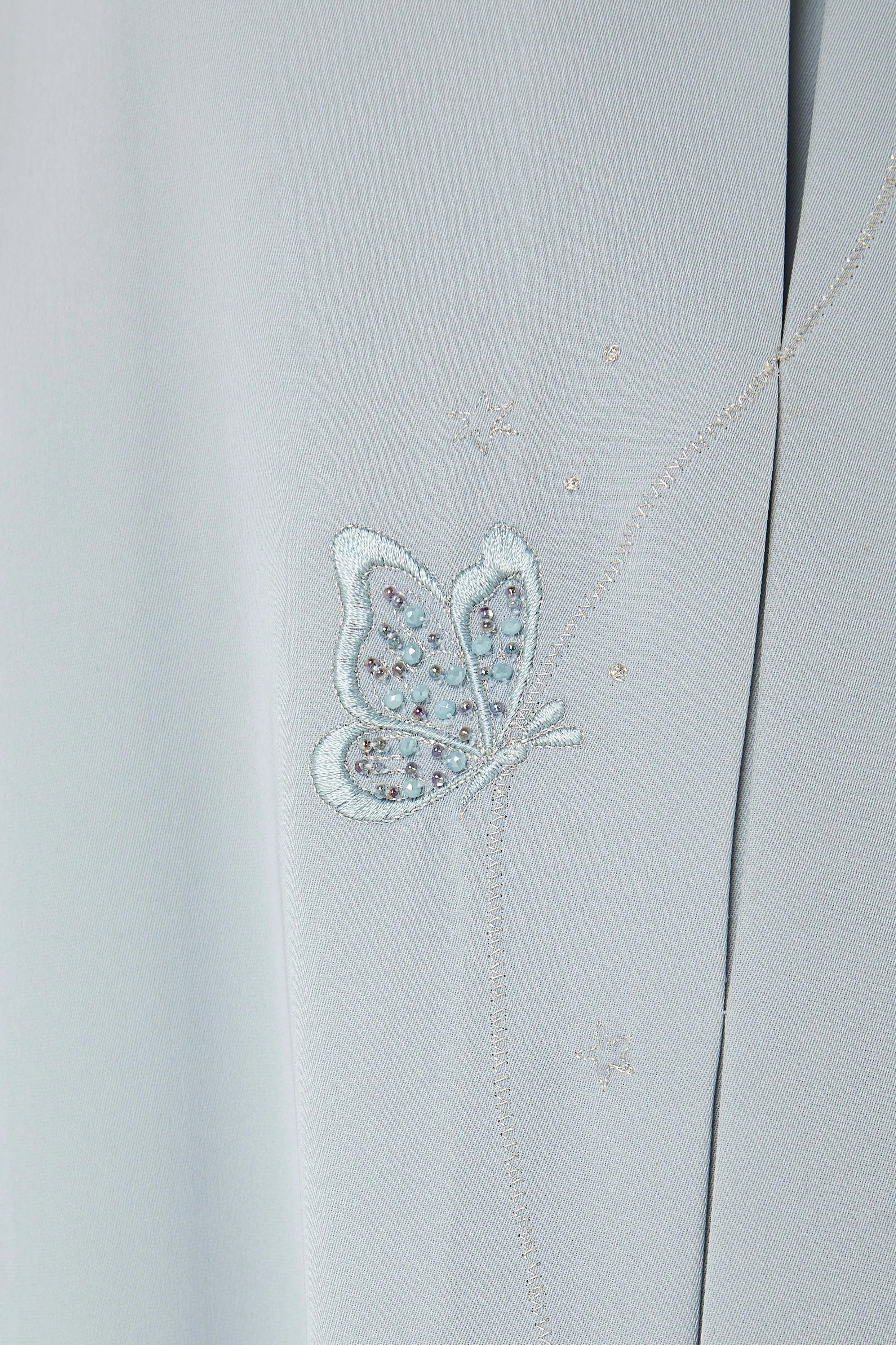 Blue Tokyo Crepe Abaya with Front Butterfly Embroidery - Posh Abaya