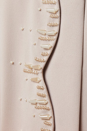 Beige Zoe Crepe, Overlap Front and Sleeve Beadwork Detail
