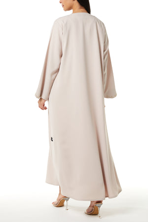 Beige Zoe Crepe, Overlap Front and Sleeve Beadwork Detail