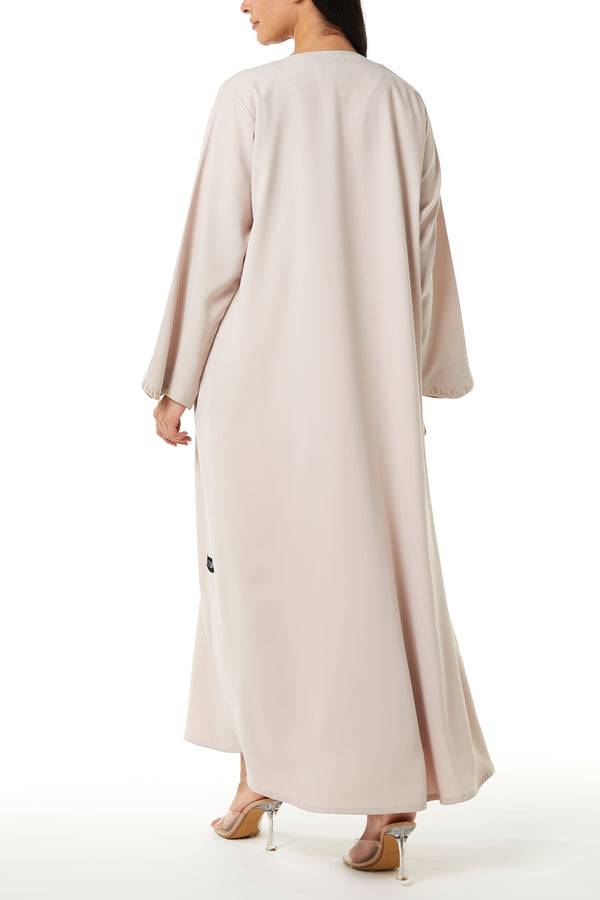Beige Zoe Crepe, Overlap Front and Sleeve Beadwork Detail