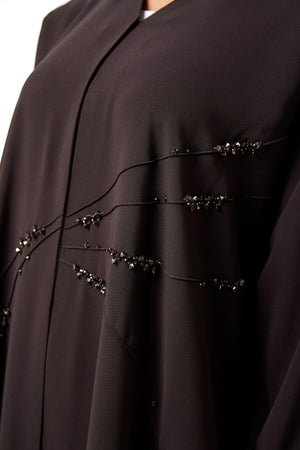 Brown Nova Crepe Abaya with Front Beadwork Detail