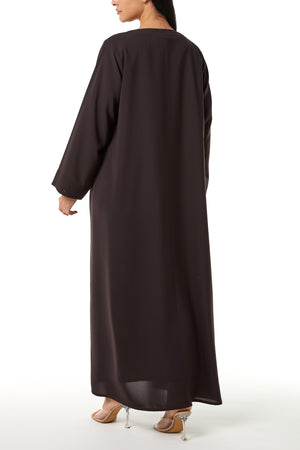 Brown Nova Crepe Abaya with Front Beadwork Detail