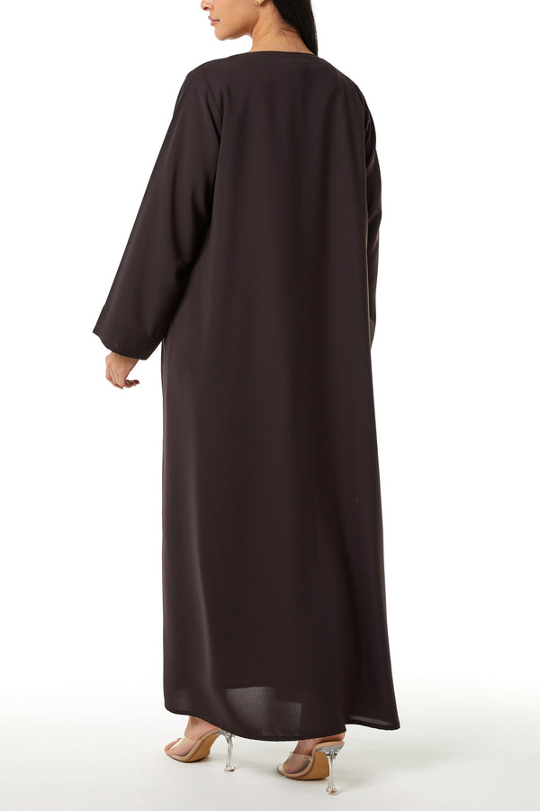 Brown Nova Crepe Abaya with Front Beadwork Detail